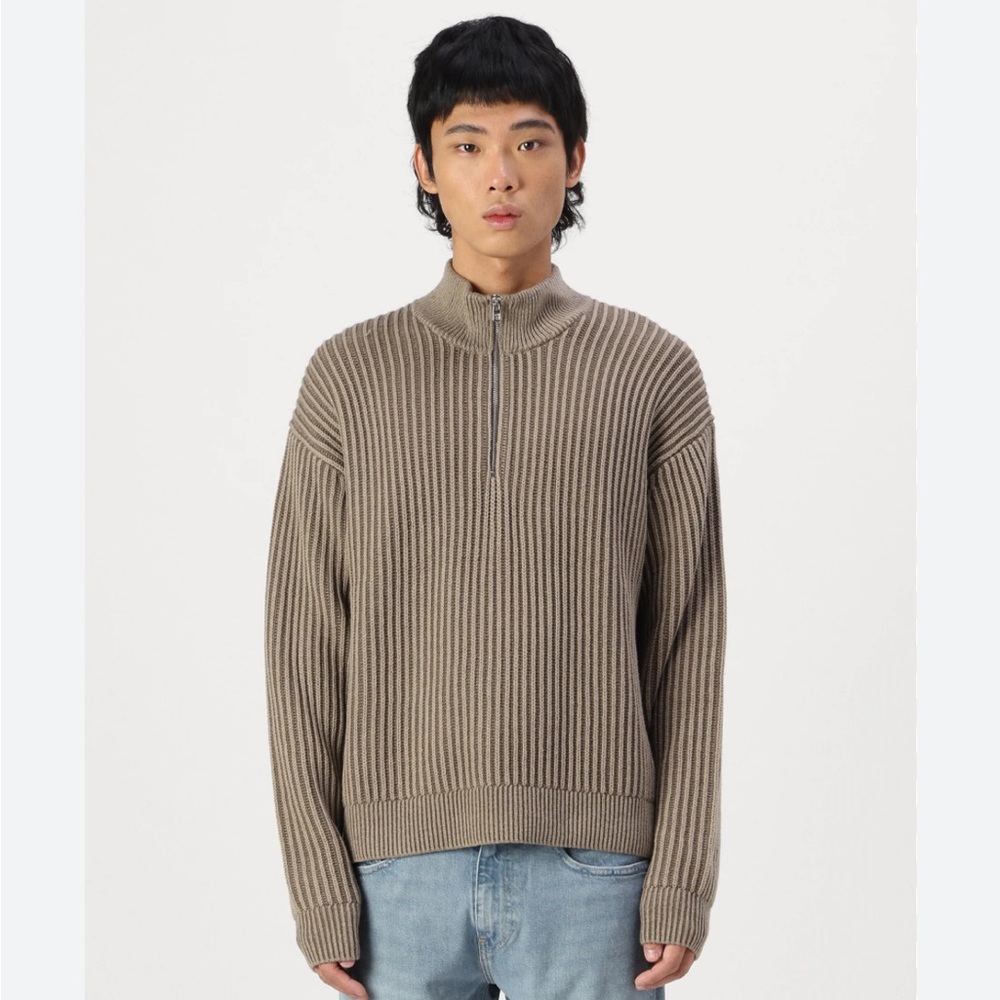 Abercrombie & Fitch Men's‎ Taupe Quarter Zip Knit Oversized Sweater Sz S